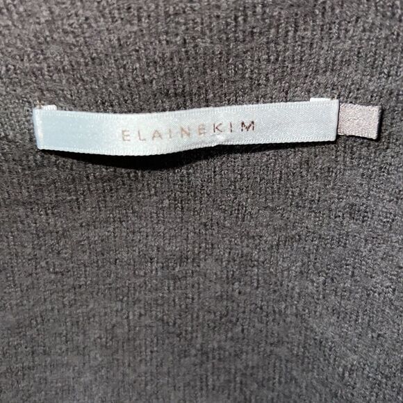 ELAINE KIM Sage Green Wool and Leather Shawl Collar Drape Front Jacket-4 - Picture 7 of 10